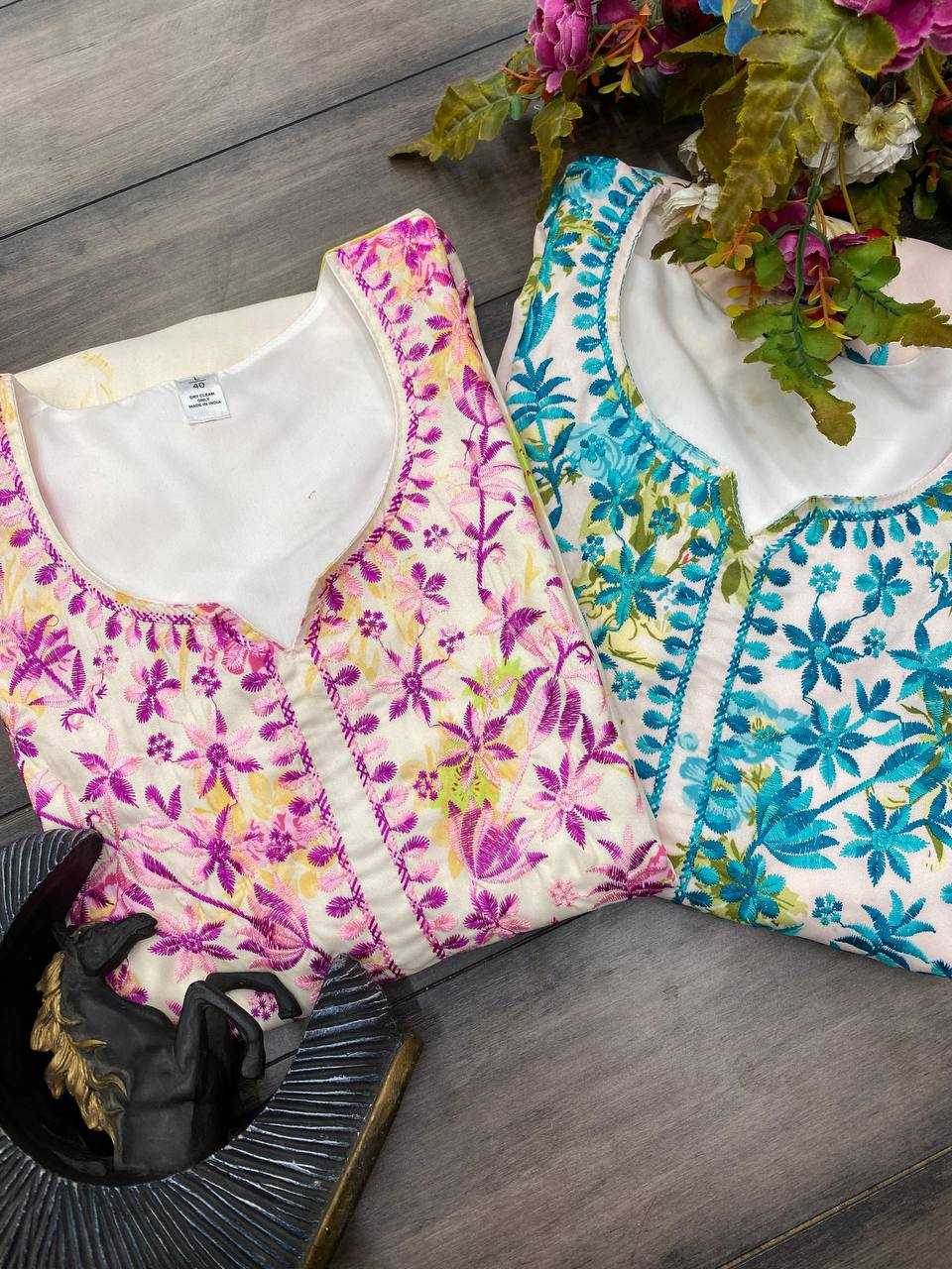 RAYON EMBROIDERED KURTIS WITH BOTTOM - MYLUXURY LANE ENTERPRISE